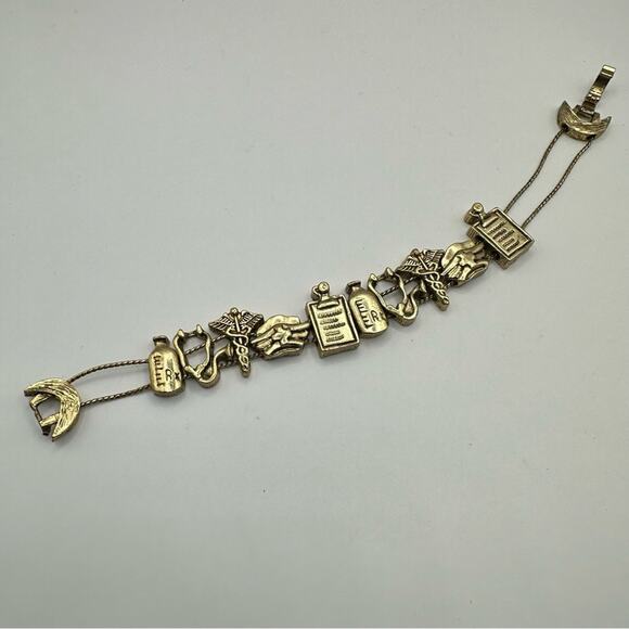 TOFA Vintage Physician Medical Gold Tone Charm Stretch Bracelet Retro - Picture 3 of 12